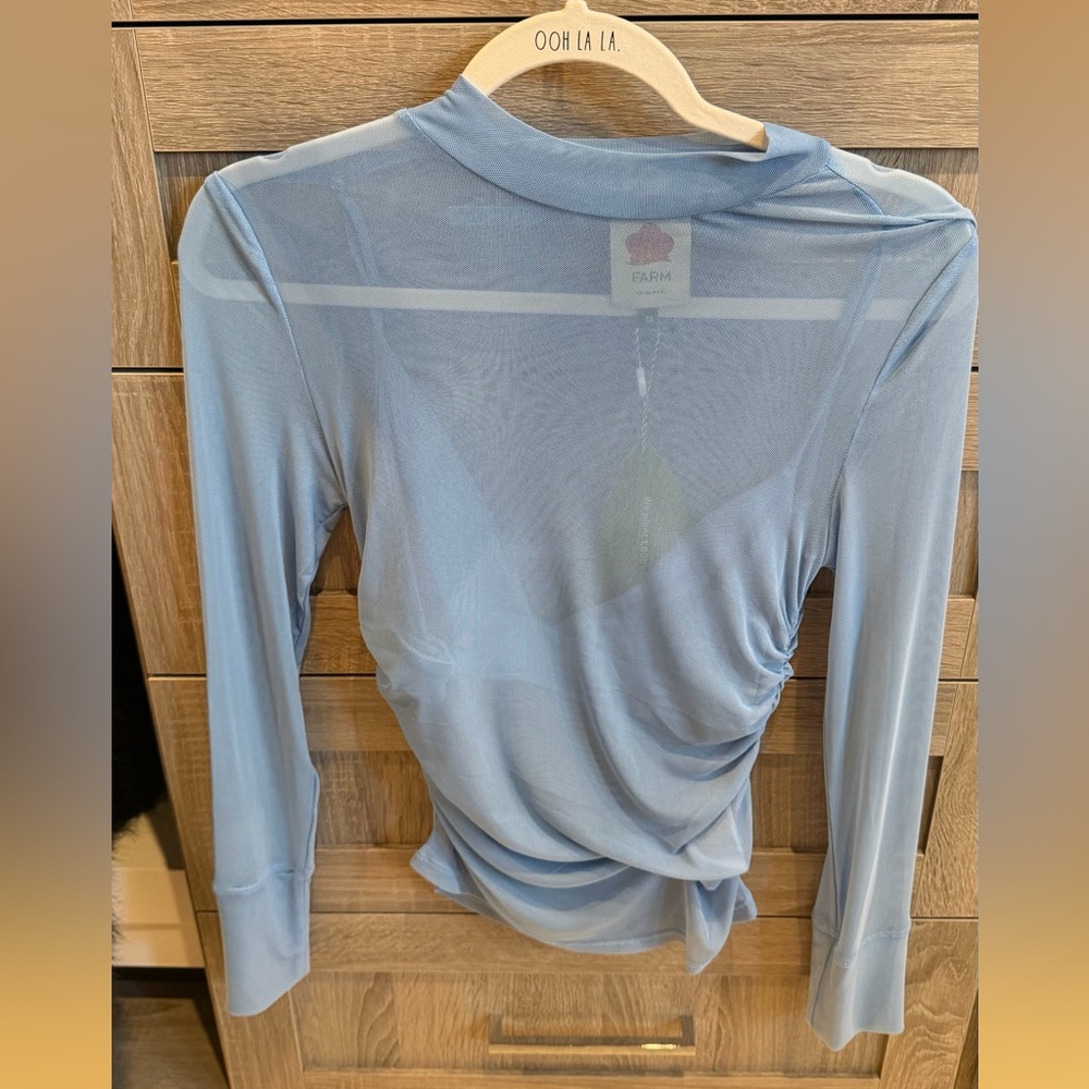 FARM Rio Light Blue Tulle Long sleeveSheer Blouse